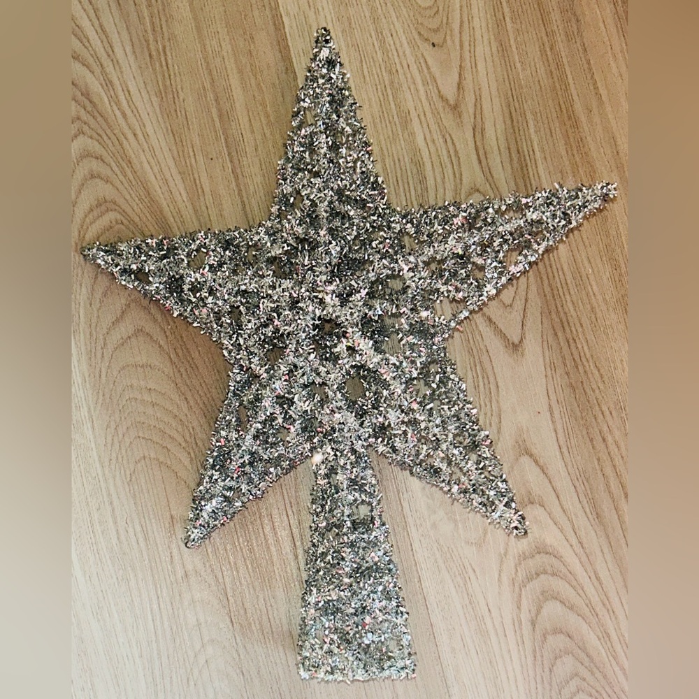 Christmas Tree Topper Silver Glitter Glam Star Holiday Decor Festive